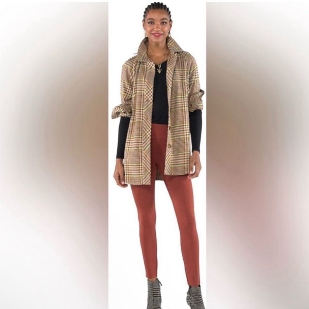 Cabi Yorkshire Shacket #4298 Plaid Button-Front in Warm Neutrals - Picture 2 of 11